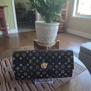 Authentic Louis Vuitton Black Multicolor Murakami Long Wallet
